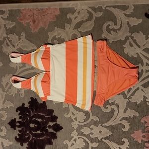 Cremieux Coral Peach & White Bikini Size Small